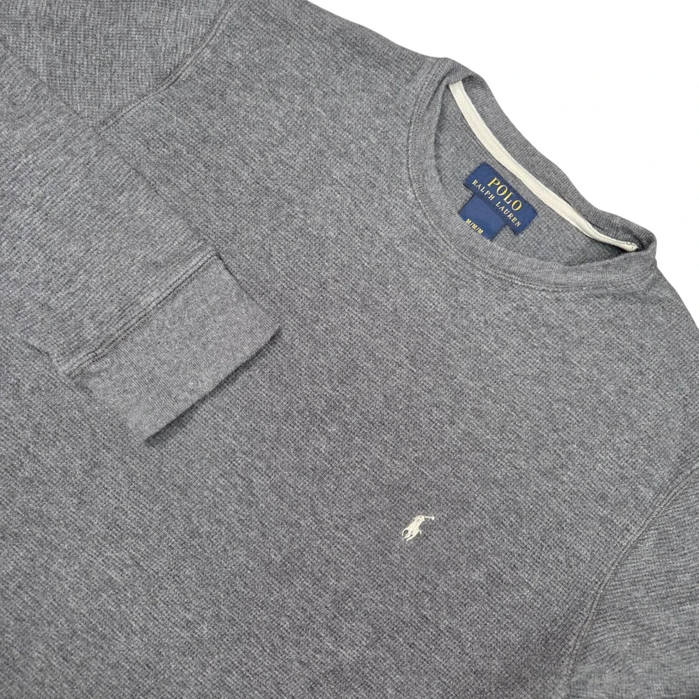 Polo Ralph Lauren Waffle Knit Thermal Shirt M Gray Long‎ Sleeve Crewneck Sweater